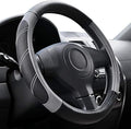 Leather Large Steering Wheel Cover 15 1/2 to 16 inch Soft Grip Breathable for Car Truck SUV Jeep Anti Slip Black and Gray