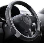Leather Large Steering Wheel Cover 15 1/2 to 16 inch Soft Grip Breathable for Car Truck SUV Jeep Anti Slip Black and Gray