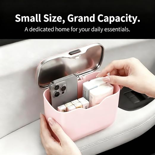 Car Trash Can with Lid - Leakproof Mini Garbage Bin for Door or Seatback,Premium ABS Auto Organizer,Space-Saving Car Garbage Can for Commuters,Families and Pet Owners,Fit for SUV,Sedan,Truck (Pink)