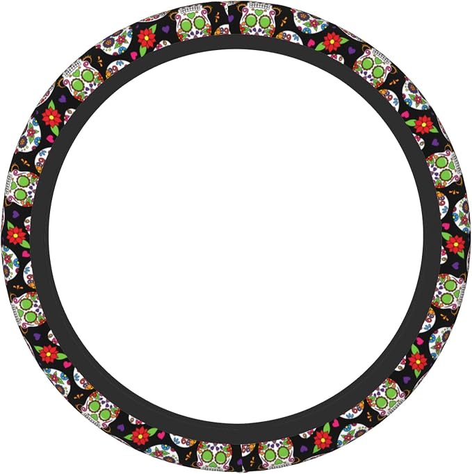 Cool Skull Steering Wheel Cover, Halloween Christmas Steering Wheel Covers, Non-Slip Breathable Neoprene Car Accessories Universal 15 Inch Fit Auto, Suvs, Truck