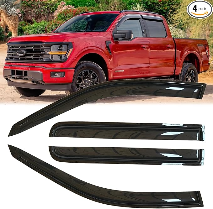 4pcs Original Shatterproof Side Window Wind Deflectors for F-150 15-24,Outside Mount Rain Guard Set,Window Visors for Cars,Vent Deflector for 15-24 F-150 17-24 F-250/F-350/F-450/F-550 Super Duty 94975