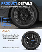 Hubcap Wheel Covers Hub Caps 15 Inch Set of 4 Black Universal Wheel Rim Cover R15 Stylish Car Decor Wheel Covers for Toyota Camry Nissan Mazda (TT Black, 15 inch)