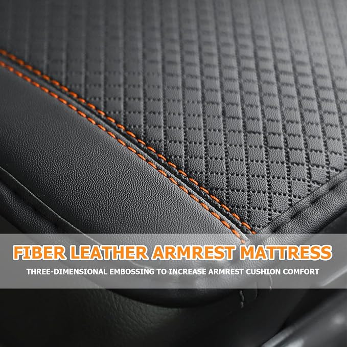 Car Armrest Storage Box Mat, Fiber Leather Car Center Console Cover, Car Armrest Seat Box Cover Accessories Interior Protection for Most Vehicle, SUV, Truck, Car (Black/Orange)