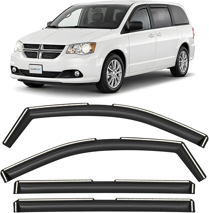 in-Channel Incredibly Durable Rain Guards for Dodge Grand Caravan 2008-2020, Original Window Deflectors, Vent Window Visors, Vent Deflector, 4 pcs. - 608252