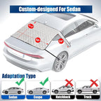 Car Rear Windshield Cover, 4-Layer Waterproof Back Window Protector for Ice and Snow Sun UV Rays Dust, Winter Hail Frost Shield, with Windproof Strap - Fits Most Sedans, SUV | Medium