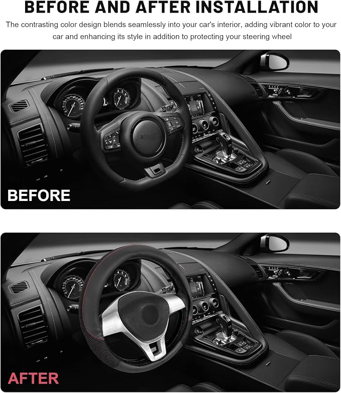 Sun Walker Steering Wheel Cover, 15 inch Breathable Steering Wheel Protector with Anti-Slip Lining, Comfortable Wheel Wrap Cover for Most Vehicles, Universal Car Accessories (Black)