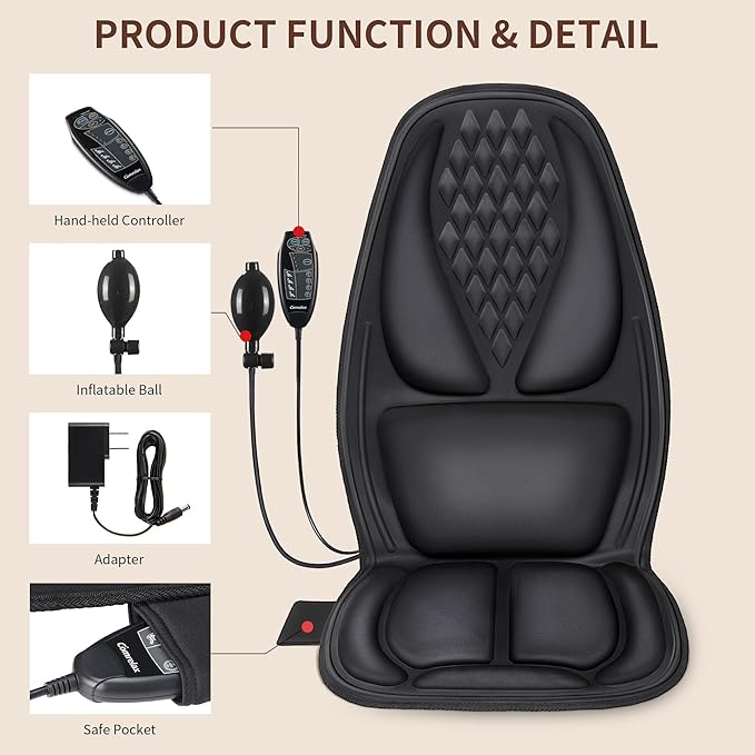 Back Massager with Heat, Massage Seat Cushion with 3D Back Traction, 8 Vibrating Motors Massager Chair Pad for Full Body Pain Relief, Ideal Gift for Father's Day/Parents/Friends Using in Office/Home