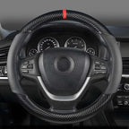 Customized Auto Car Steering Wheel Cover for Honda Civic, CR-Z, Insight, S2000, Small Size 14" - 14.25" Outer Diameter, Carbon Fiber, Black
