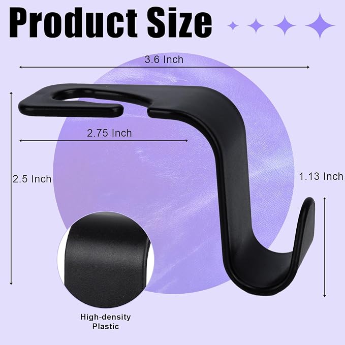 6 Pack Car Seat Headrest Hooks, Car Accessories for Women Men, Back Seat Purse Hanger Holder Hook, Universal Storage Organizer for Handbag Grocery Bags Coats (Black)