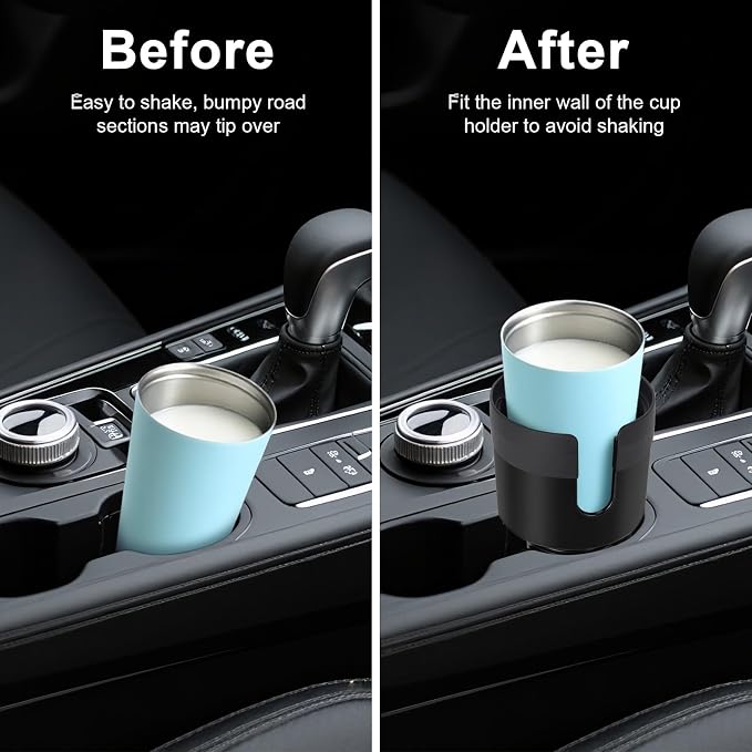 Car Cup Holder Expander, Large Cup Holder Extender for Car | Water bottle Holder Adapter with Adjustable Base Fits Yeti, Hydro Flask 24/32oz, Big Water Bottles in 3"-3.9", Black