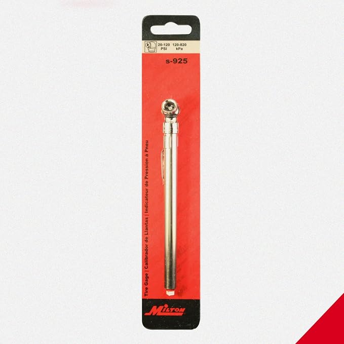 S-925 Pencil Tire Pressure Gauge for Trucks, RV’s & Bicycle Tires, Single Head Chuck with Built-in Deflator Valve, Durable Plated Brass, Pressure Measured in PSI & kPa