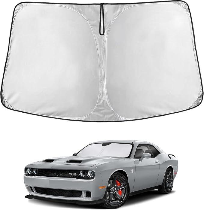 Windshield Sunshade Compatible for Dodge Challenger 2015-2023 2024 2025, Sun Visor for Front Windshield & Window Sun Shade Cover, UV Heat Blocker & Protector, Car Accessories