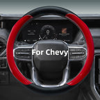 Leather Steering Wheel Cover for Chevy Silverado 1500 2500 3500, 14.5-15 inches Car Steering Wheel Cover with Non-Slip Breathable (Bright Red)