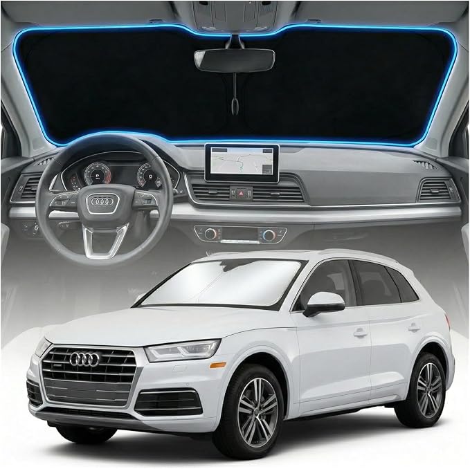 for Audi Q5 Sun Shade Windshield Cover - Custom Fit Q5 Accessories 2018-2023 2024 2025 2026 Sunshade Foldable UV Protection & Heat Shield Sun Visor Accessories