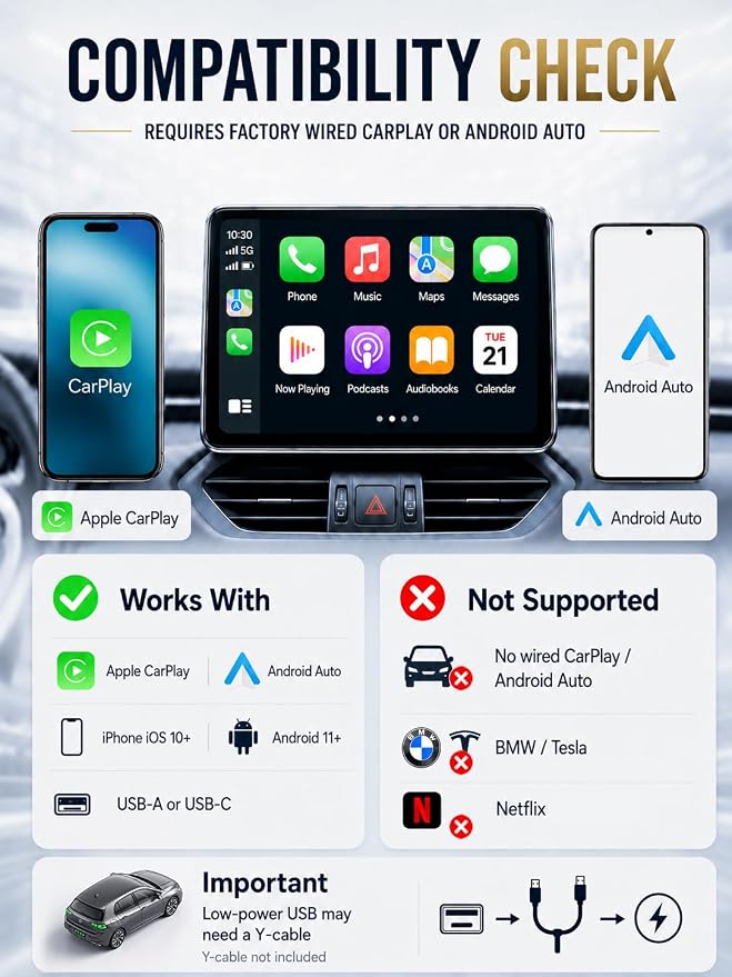 Wireless CarPlay Adapter for iPhone, Wired to Wireless CarPlay Dongle, Gold-Plated USB for Stable Connection, No Lag & Auto Reconnect in 5s, Mini Size Plug & Play, OEM Wired Cars 2016+ | USB-A/C Mini Car Dongle | Gold-Plated USB Connector | Bluetooth 5...