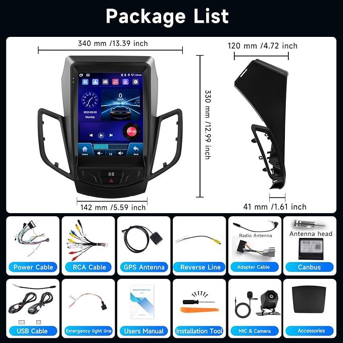 [4G+64G] Car Radio for Ford Fiesta 2009-2016 with Wireless Carplay Android Auto Radio, Android 9.7 inch Touch Screen with GPS, Mirror Link, Bluetooth, WiFi, DSP, FM/RDS Radio