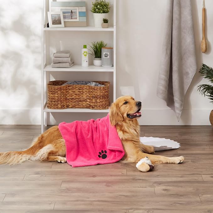 Pet Grooming Microfiber Towel, Embroidered Collection, X-Large,41x23.5, Raspberry Sorbet