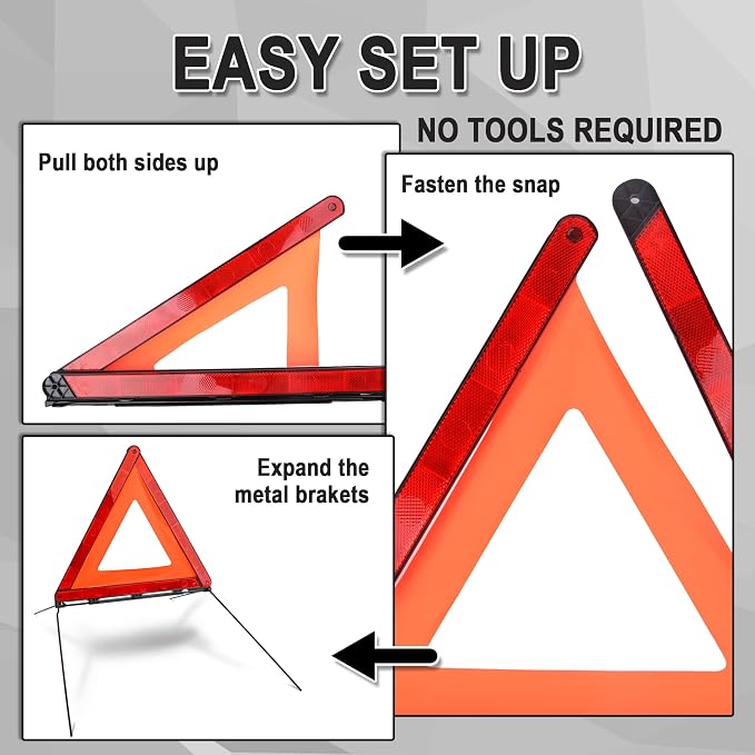 Foldable Warning Triangle Emergency Warning Triangle Reflector Safety Triangle Kit, Pack of 3, with Storage Case