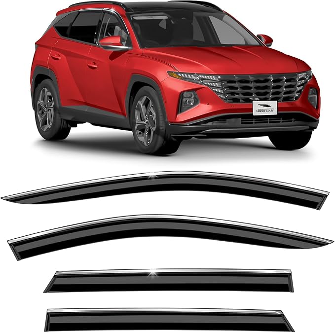 Voron Glass Chrome Trim Tape-on Extra Durable Rain Guards for Hyundai Tucson 2022-2026, Window Deflectors, Vent Window Visors, 4 Pieces - 100674