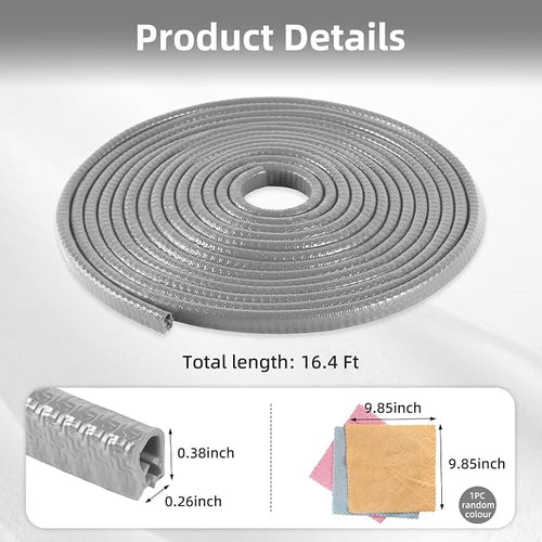 16.4Ft (5M) Car Door Edge Guard, No Glue Car Door Entry Guard Protective Strip, Rubber Edge Trim Car Door Protector, Applicable to Car, Truck, SUV and ATV, Car Exterior Accessories（Gray）