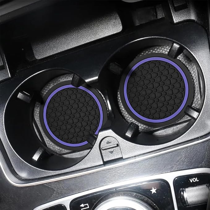 Mandark 4PCS Car Cup Holder Coasters, 2.75 Inch Non-Slip Insert Water Bottle Holder Pads, Dustproof Automotive Interior Accessories Mat, Universal for Vehicles, Trucks, RVs and More (Black/Purple)