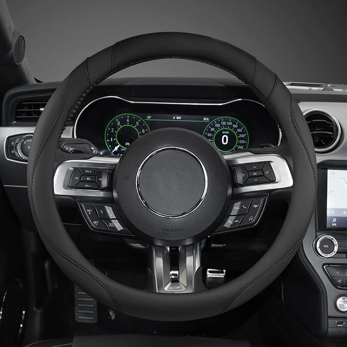 Car Steering Wheel Cover for Ford Escape,Explorer,Fusion,Focus,Bronco,Transit,Edge(Black- Standard Size)