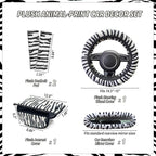 5 Pcs Fuzzy Animal Print Car Accessories Set, Soft Fluffy Plush Steering Wheel Cover, Center Console Armrest Pad & Rearview Mirror Cover - Interior Decorations for Women,Universal Fit (Zebra Print)