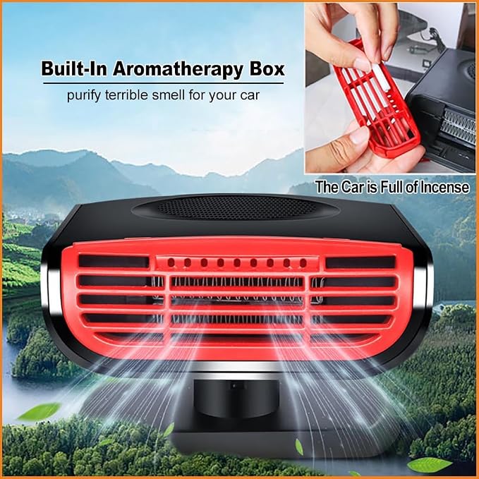12V Car Heater & Defroster, 3-in-1 Multi-Function Windshield Heater with Fast Heating, Defrost, Defog & Air Purification | 360° Adjustable Plug In Portable Heaters for Vehicle, SUV, RV, Truck