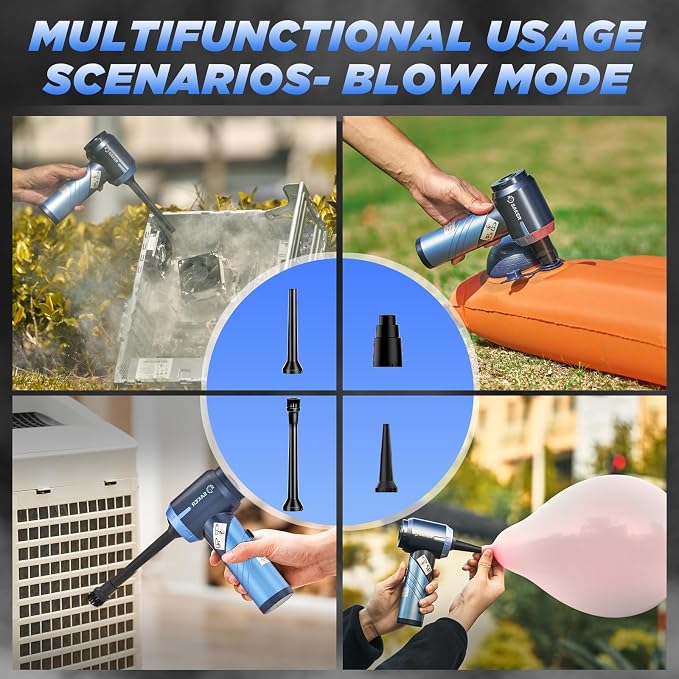 Portable Car Vacuum Cleaner Cordless High Power 17000PA 3 in 1 Foldable Handheld Vacuum Cordless with Brushless Motor for Inflation,Dust Blowing,Home Car Cleaning HL132 Blue