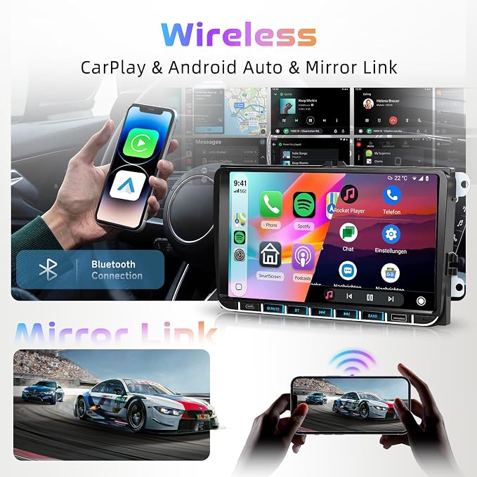 Car Stereo 4G+128G for VW Golf 5 6 Polo Passat Tiguan T5 Transporter Seat Leon, 9 Inch Touch Screen Radio GPS with Wireless Carplay Android Auto, Bluetooth DSP WiFi FM RDS,Camera