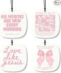 Pink Christian Car Air Freshener 8 Pcs, Pink Bow Floral Religious Hanging Air Freshener Rounded Square for Girls Dorm Bedroom Apartment, Girly Christian Car Accessories Mirror Decor for Women