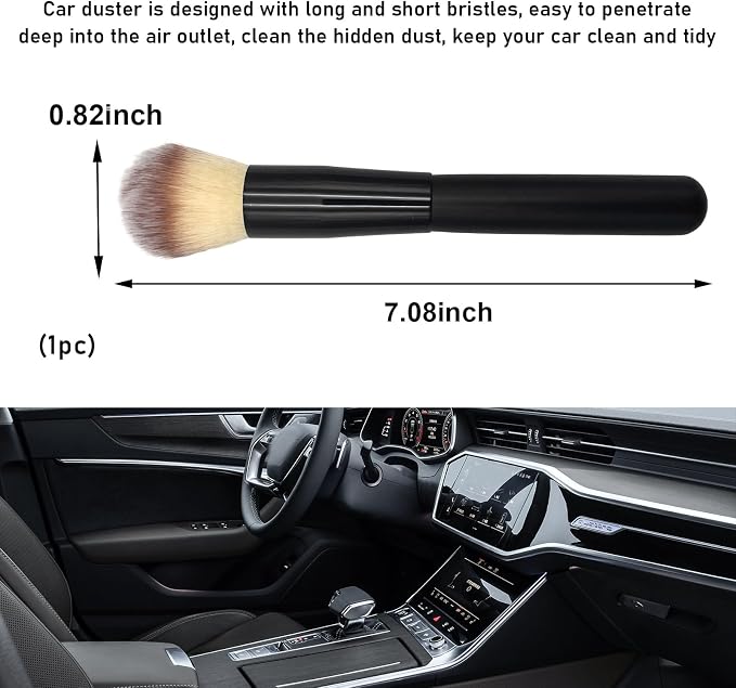 Car Detailing Brush, Curved Soft Bristles Auto Removal Dust Collectors, Universal Vehicle Dashboard, Air Conditioner Vents etc Interior Cleaning Tool Accessory (Long-Beige)