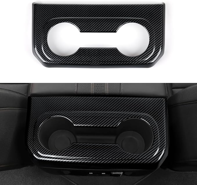 ABS Carbon Fiber Rear ArmrestBox Cup Holder Trim Cover Accessories for 2019-2025 Chevy Silverado | for 2019-2021 GMC Sierra 1500 2500 3500 HD Decal