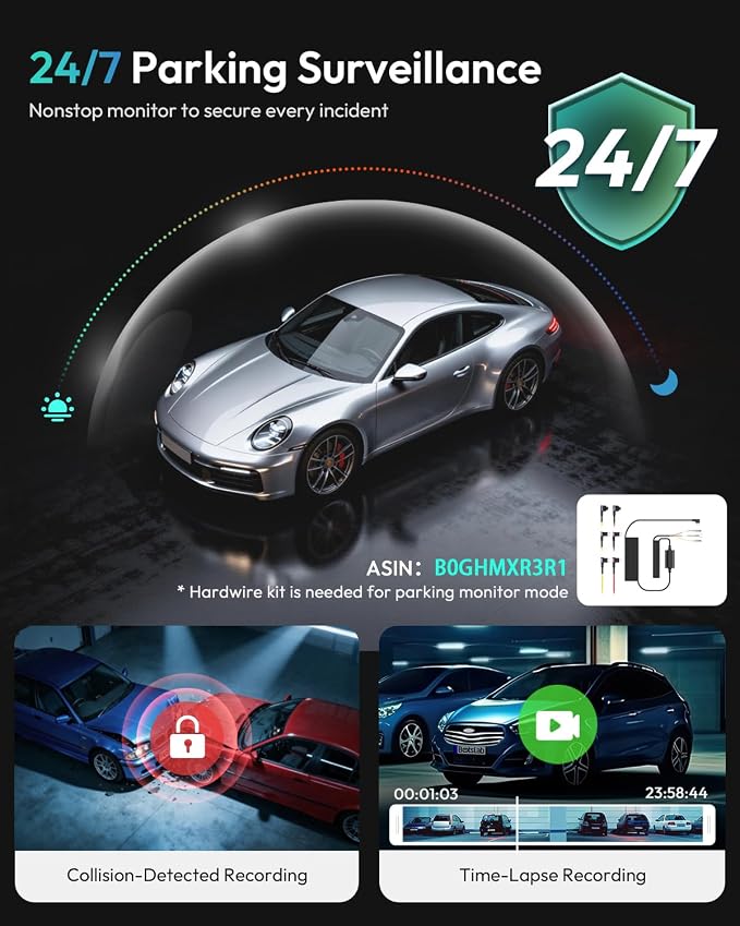 4K Dash Cam Front and Rear, 170° Ultra Wide Car Camera, 4K+2K Dashcam with ADAS, Night Vision, 24/7 Parking Mode, STARVIS Sensor, WDR, 5.8GHz WiFi, Built-in GPS, Loop Recording (No SD Card)