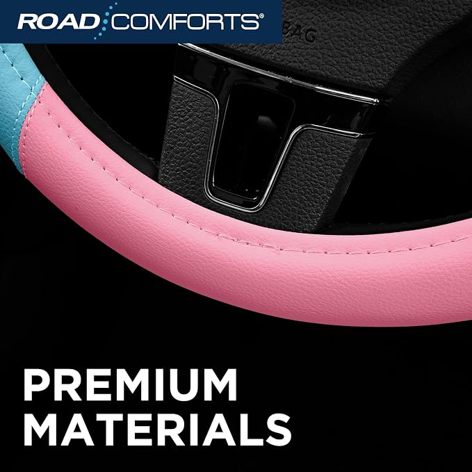 Car Steering Wheel Cover - Microfiber Leather Steering Wheel Wrap Sports 14.5-15 Inch Steering Wheel Cover Non-Slip for Men Women Pink & Blue Color