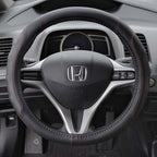 Ergonomic Steering Wheel Cover/Protector for Small Size Steering Wheels in Cars, SUVs, Boats (13.5-14.5") - Grip Drive Pro Comfort Grip (Black/Red Stitching)