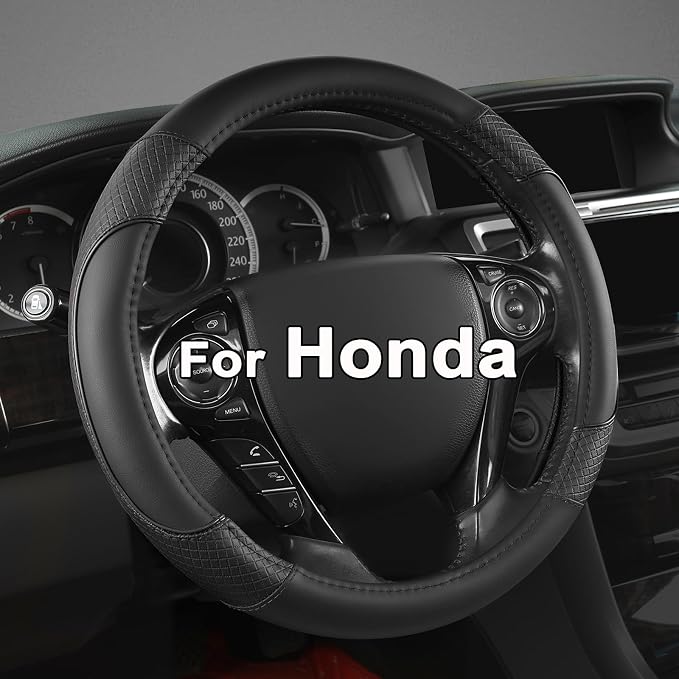Microfiber Leather Steering Wheel Cover for Honda Accord,Civic,CR-V,HR-V,Pilot(Diamond-Pattern-Black-Standard Size)