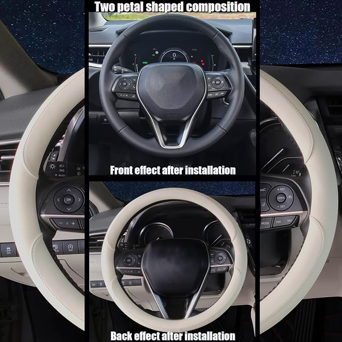 Steering Wheel Cover Universal Standard Size 14.5-15 inch, Non-Folding Packaging, Microfiber Leather, Anti-Slip, Soft Grip, Fits Most Cars SUVs Trucks, Light Creamy White