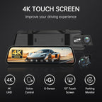 4K Rear View Mirror Camera, 10'' 4K Mirror Dash Cam with 1080P Backup Camera, Dash Cam Front and Rear for Car with Voice Control, 24H Parking Mode, Night Vision, 32GB SD Card Included