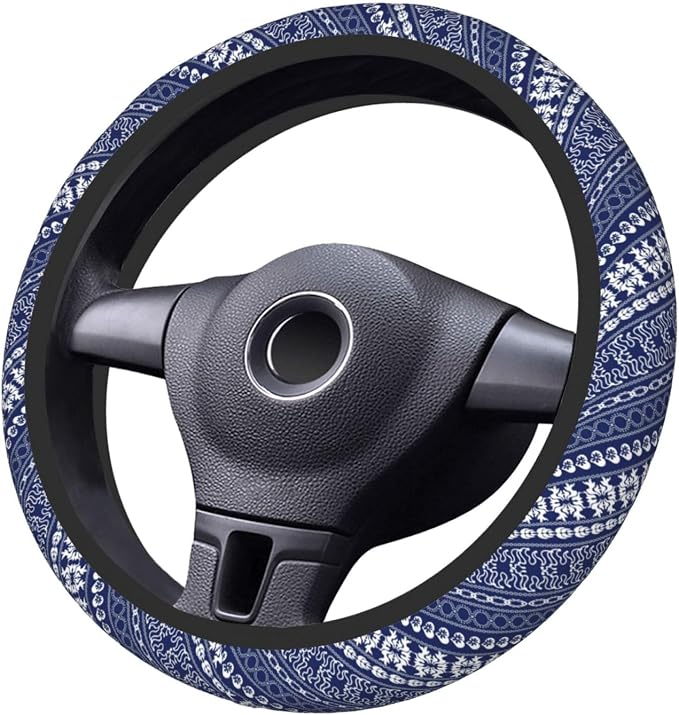 Lace Steering Wheel Cover Car Elastic Steering Wheel Protector | Bohemian Anti-Slip Breathable Car Accessories Interior for Women Men Universal 15 Inch Fit Auto SUVs Vans Truck