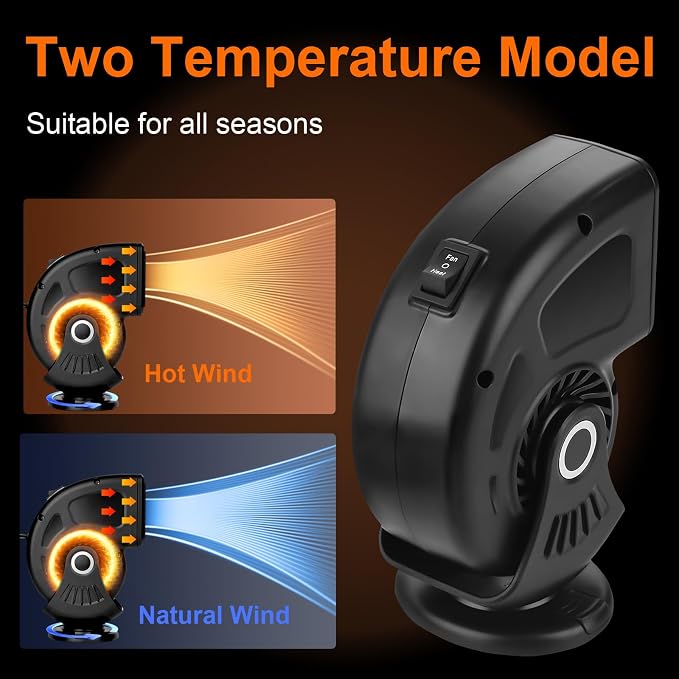 Car Heater,12V 150W Portable Heaters for Car,Plugs into Cigarette Lighter,360° Adjustable Fast Heating Auto Car Window Defroster Windshield Defogger,2 in 1 Heating & Cooling Automobile Heater(Black)