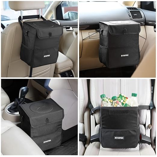 Car Trash Can with Lid - Leakproof Garbage Bin Car Organizer Bag, Foldable Vehicle Trash Bin with Structure Support, Automotive Truck Accessories for Women & Men (2 Gallon/7.5L)