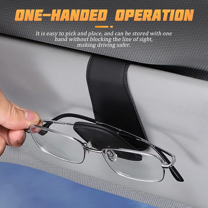 Sunglasses Holders for Car Sun Visor, Leather Eyeglasses Hanger Mounter, Magnetic Glasses Holder and Ticket Card Clip, Auto Interior Accessories Universal for SUV Pickup Truck