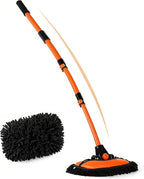 57'' Car Wash Brush with Long Handle Chenille Microfiber Car Wash Kit Mitt Retractable Bent Pole Car Wash Mop for Cars RV Truck Boat (Orange-2)