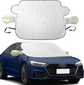 Car Windshield Snow Cover with Side Mirror and Hook, Winter Magnetic Windshield Sun Shade Foldable, Windshield Cover for Ice and Snow, Fit for Small Sedan, Compact SUV, (58"x47") Silver