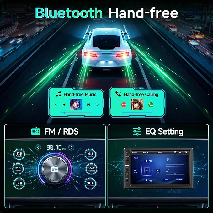 Car Stereo Double Din Radio with Bluetooth, Car Radio Touchscreen 7 Inch MP5 Player Car Stereo with Backup Camera Bluetooth, Mirror Link, FM/SWC/USB/SD/AUX, Car Audio Receivers with Subwoofer
