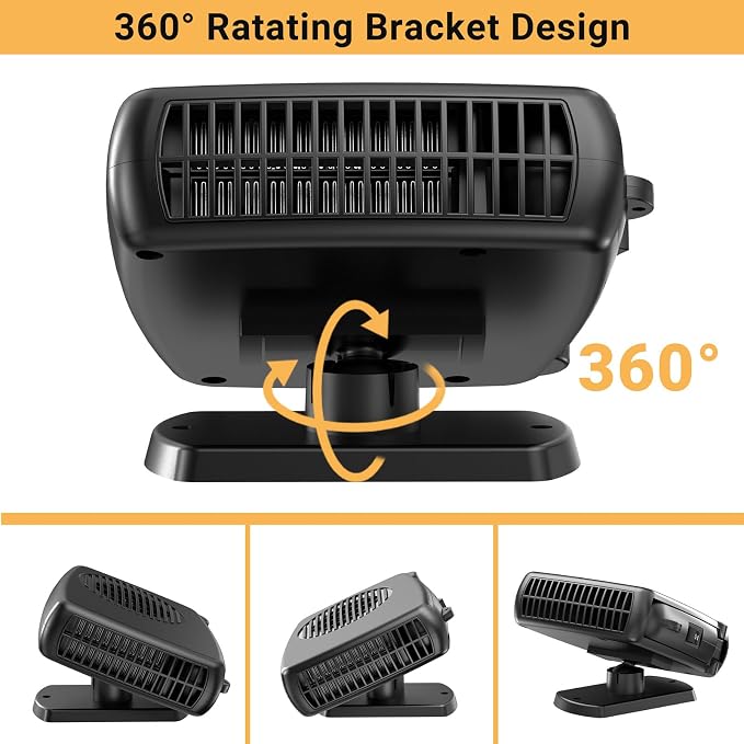 12V Car Heater, 200W Car Heaters That Plug Into Cigarette Lighter Portable electric Heaters for Cars, Car Defroster Windshield Demister, Auto Defogger 360° Rotatable With Ergonomic Handle