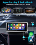 Portable Apple Carplay Screen for Car, Touch Screen with Wireless Android Auto, Car Audio Receivers with Voice Control, Mirror Link, Music Play, GPS Navigation, Built-in Customized Speakers (White)