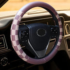 Women Checkered Steering Wheel Cover,Breathable Non-Slip PU Leather Universal 15 Inch Steering Wheel Protector,Fashion Checkerboard Car Interior Car Accessories SUV Truck Men