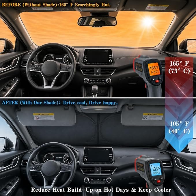 Car Windshield Sun Shade, Universal Fit Compact Sedan SUV, Sport Silver | 59 x 27.5" Car Sun Visor, Foldable Front Window Sunshade, UV Heat Protection, Cute Eyes Series